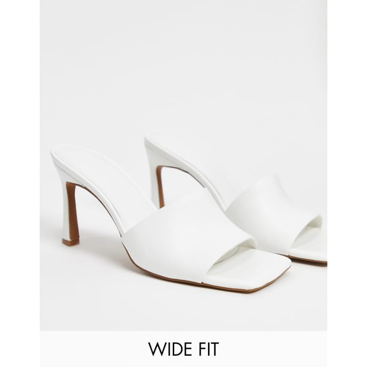 ASOS DESIGN Wide Fit Hattie mid-heeled mule sandals in white