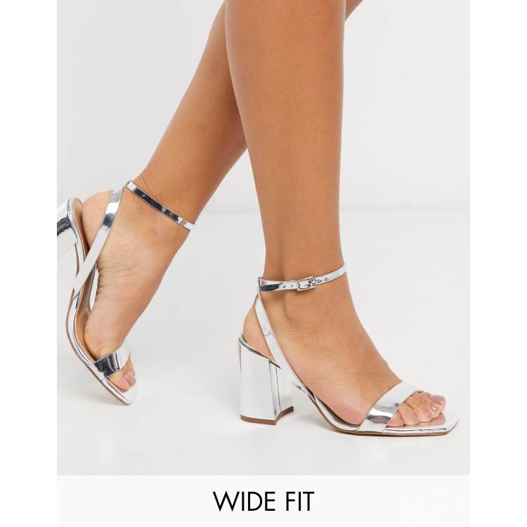 Silver sandals heels hot sale wide fit