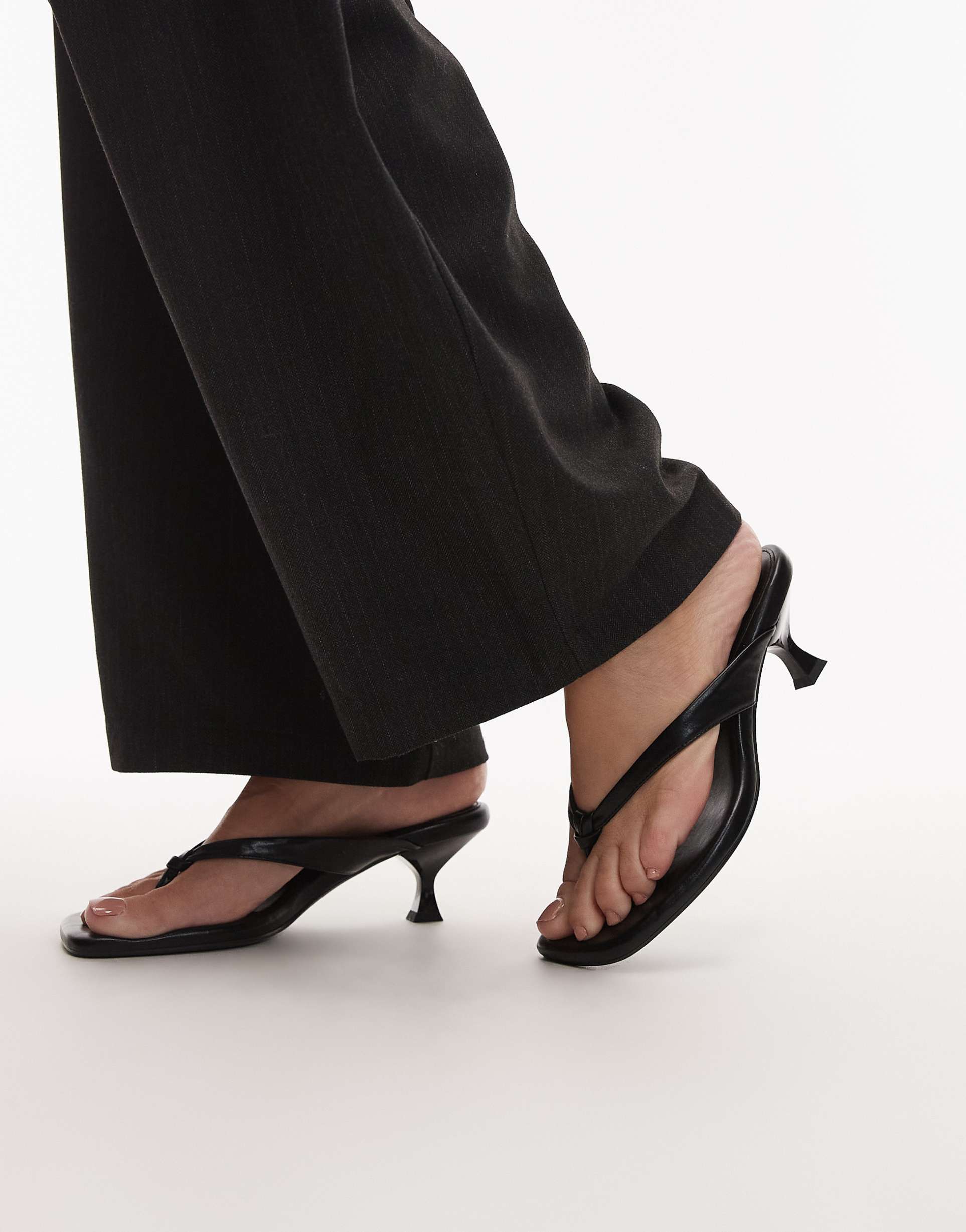 asos design wide fit havana flip flop kitten heel sandals in black