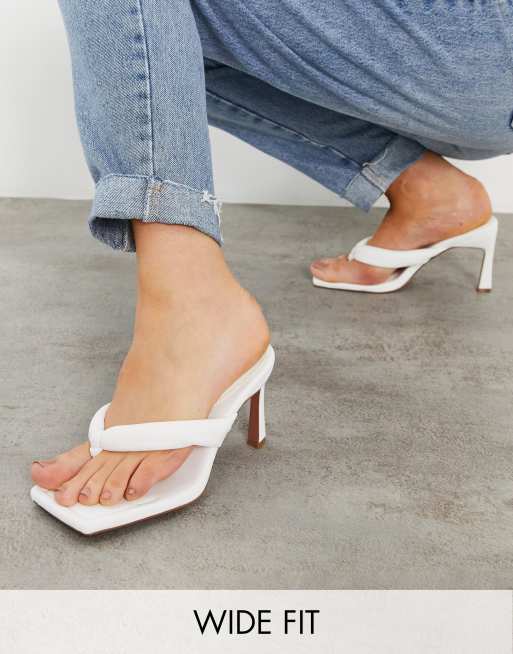 ASOS DESIGN Wide Fit Haven padded toe thong heeled sandals in white