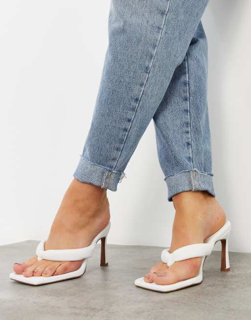 ASOS DESIGN Halle padded toe thong heeled sandals in white