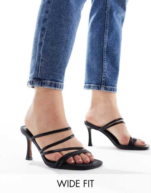 ASOS DESIGN Wide Fit Hayes Mules a talon mi haut avec lanieres Noir