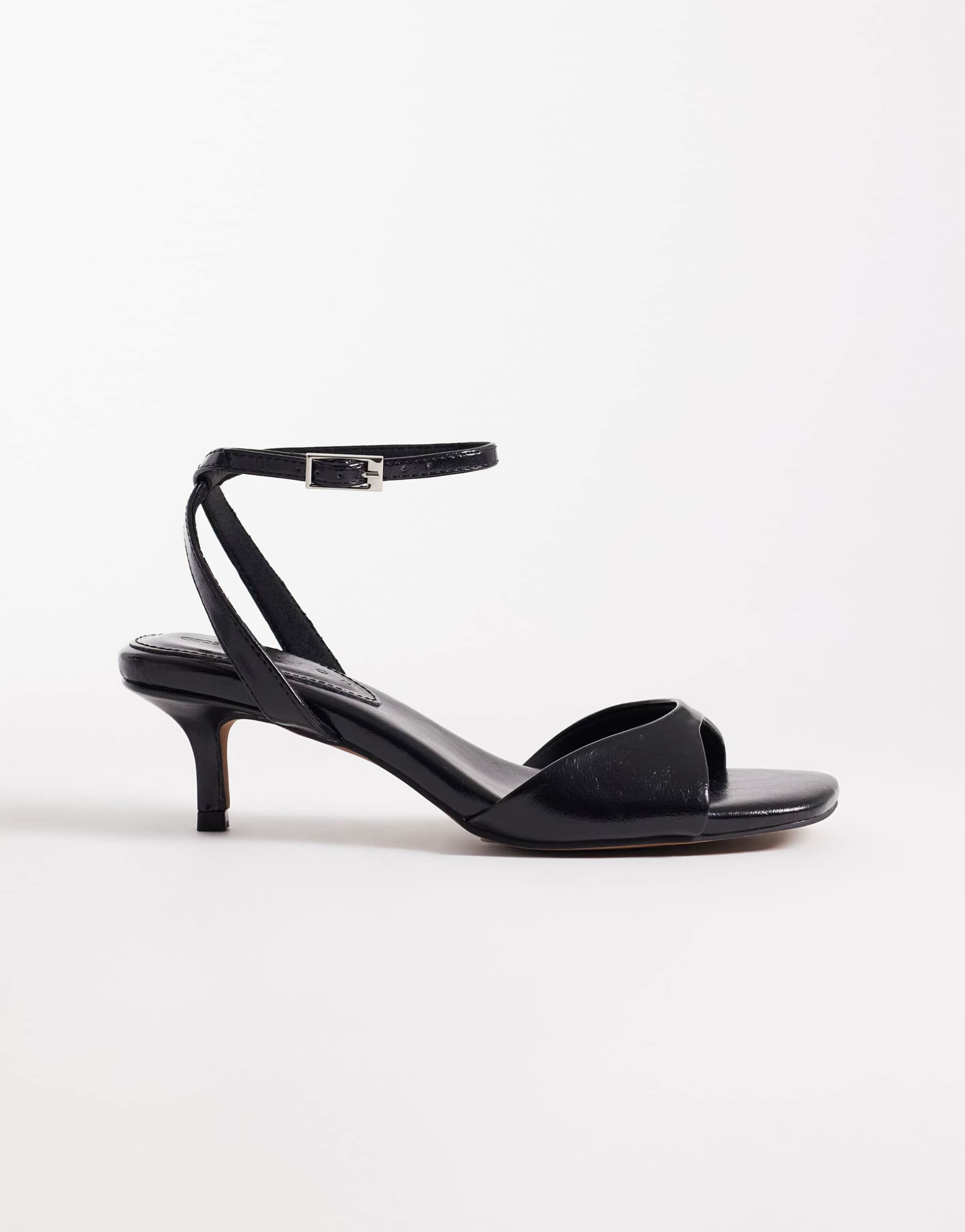 asos design wide fit heartfelt barely there kitten heel sandals in black