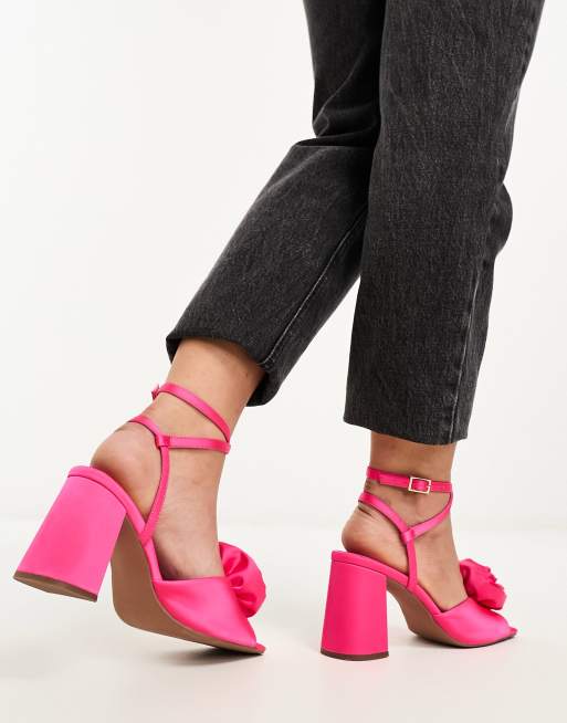 ASOS DESIGN Wide Fit Heather corsage mid heeled sandals in pink