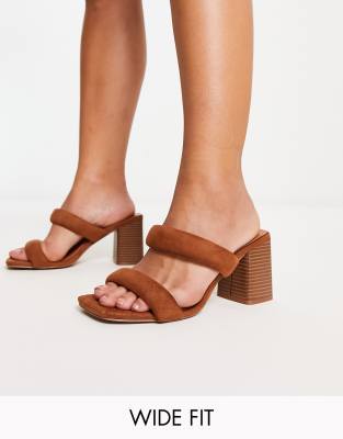 ASOS DESIGN Wide Fit - Height - Gepolsterte Mules in Hellbraun mit mittelhohem Absatz, weite Passform-Brown