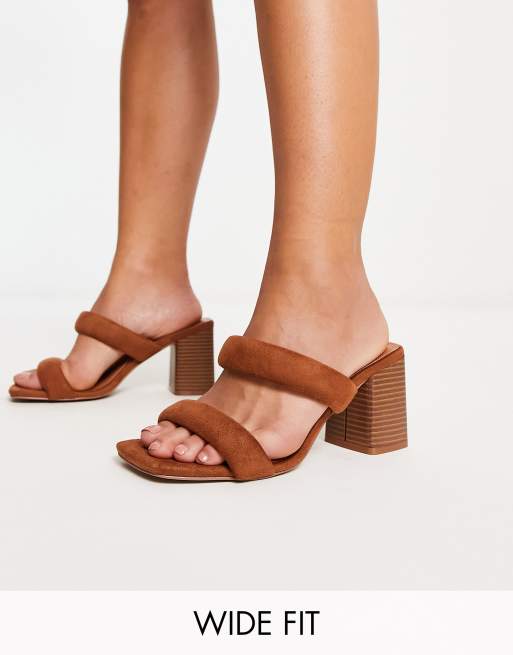 ASOS DESIGN Wide Fit – Height – Jasnobrązowe wyściełane mule na średnim obcasie