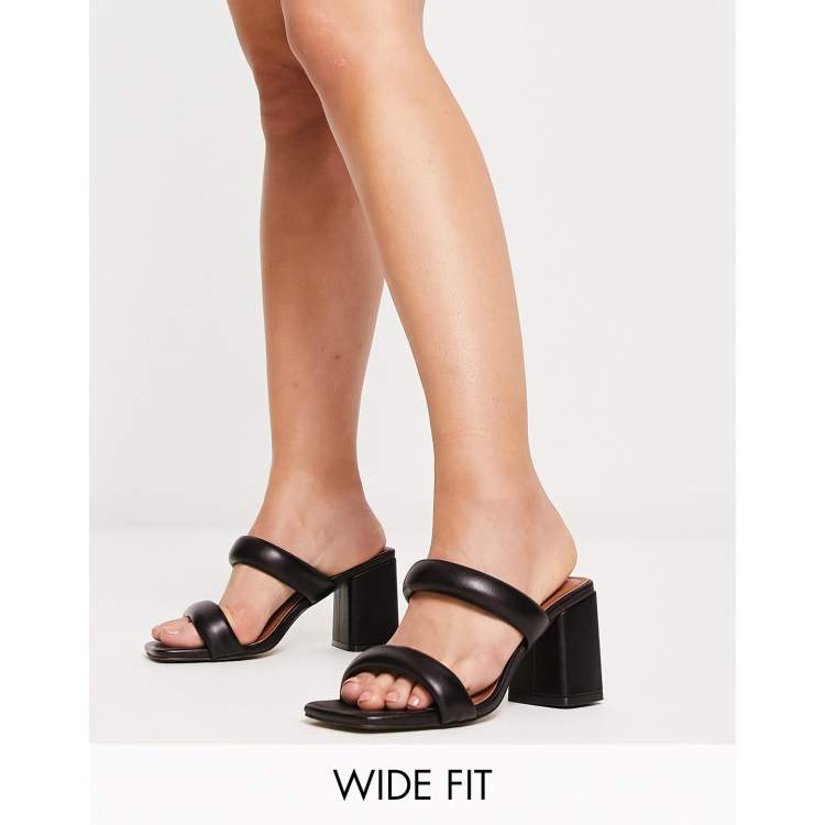 Black Wide Fit Real Leather Strap Mule Sandals