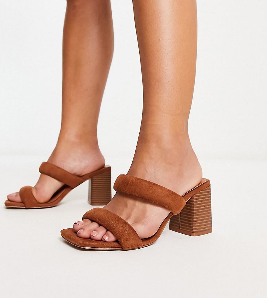 ASOS DESIGN Wide Fit Height padded mid heeled mules in tan-Brown