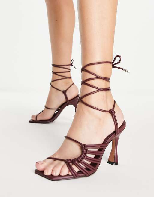 Burgundy sandals mid heel sale