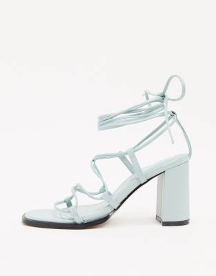 ASOS DESIGN Wide Fit Hero mid-heeled sandals in pale blue | ASOS