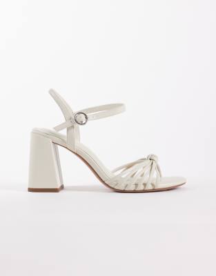 Asos Design Wide Fit Heron Knotted Mid Height Block Heel Sandals In White