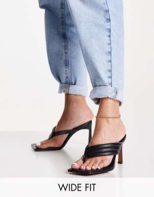 ASOS DESIGN Wide Fit Haven padded toe thong heeled sandals in black