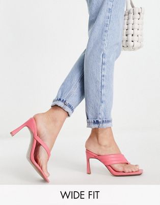 ASOS DESIGN Wide Fit Herring padded toe thong heeled sandals in pink