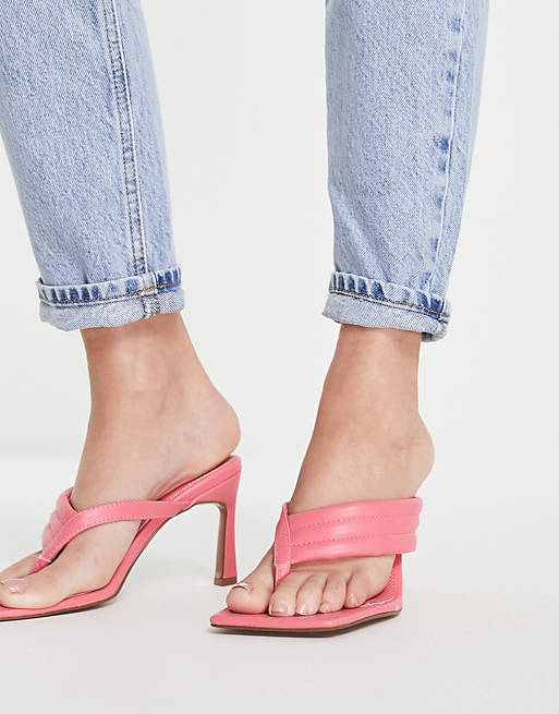 ASOS Wide Fit Herring Padded Toe Thong Heeled Sandals in Pink Womens Shoes Heels Sandal heels 