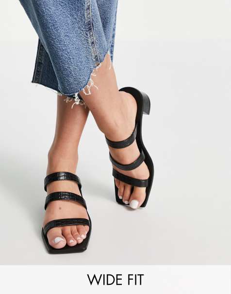 ASOS DESIGN Wide Fit Hester premium leather mules in black croc - view 1