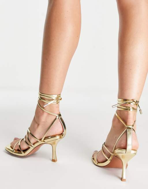 Gold strappy cheap sandals mid heel