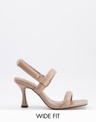 ASOS DESIGN Wide Fit Hickory padded mid-heeled sandals in mushroom-Neutral