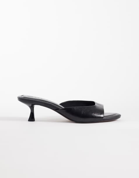 ASOS DESIGN Wide Fit High-Five kitten heel mules in black - view 1