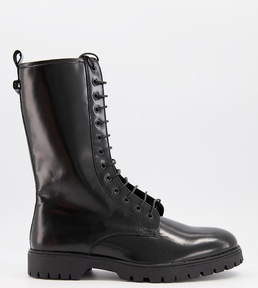 ASOS DESIGN Wide Fit high lace up boots in black leather