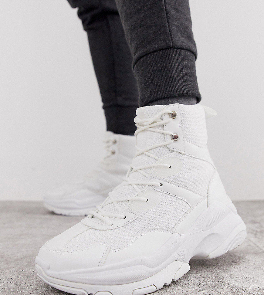 ASOS DESIGN Wide Fit high top trainers in white mesh with chunky sole