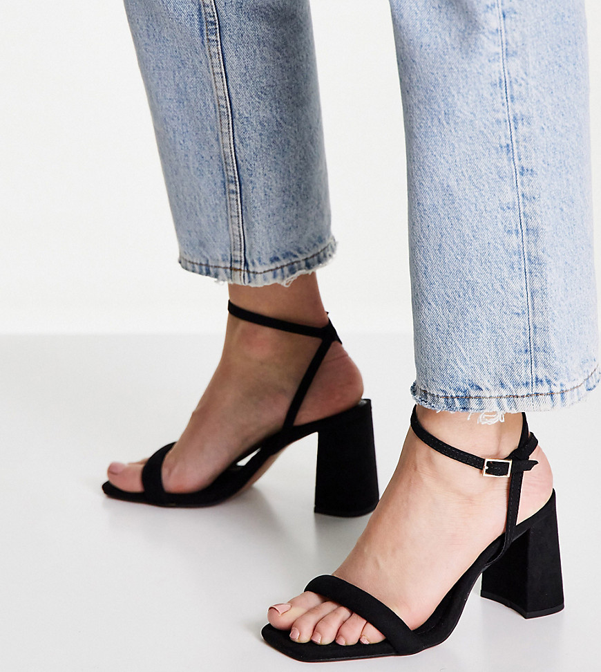 ASOS DESIGN Wide Fit Hilton barely there block heeled sandals in black