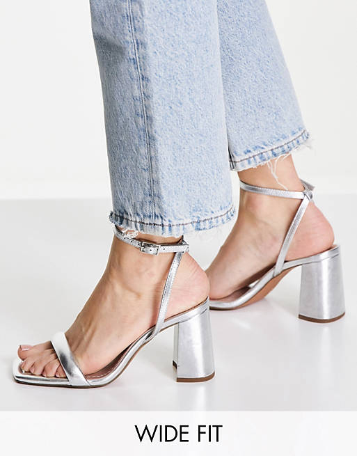  Heels/Wide Fit Hilton barely there block heeled sandals in silver 