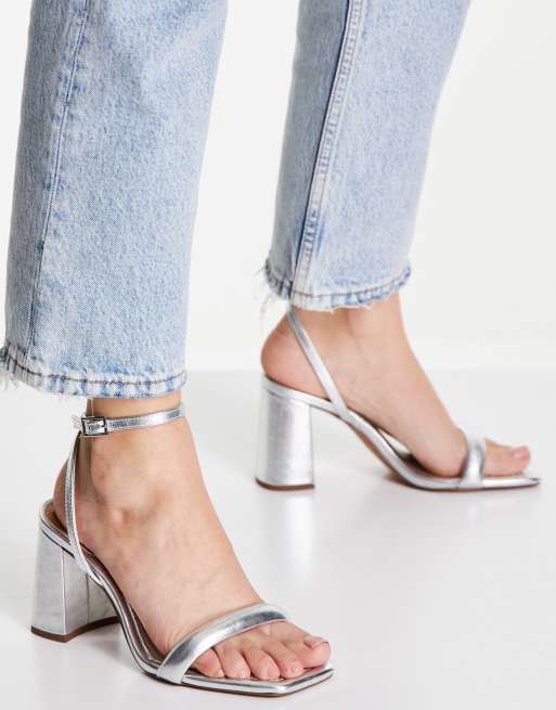 Silver block heel sandals cheap wide fit