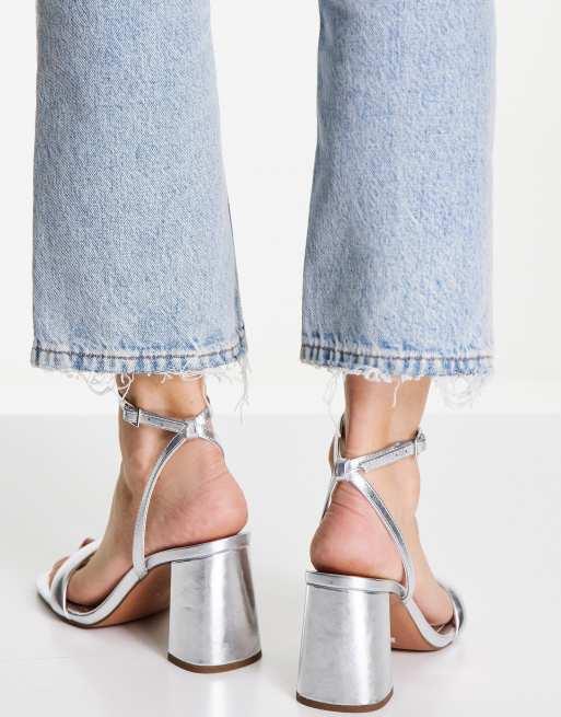 ASOS DESIGN Wide Fit Hilton barely there block heeled sandals in silver