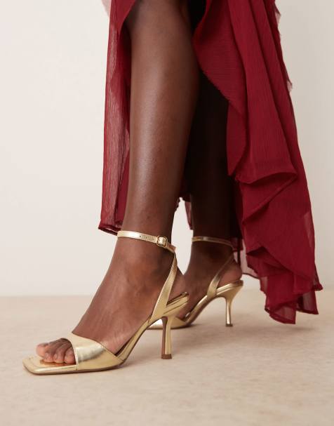 ASOS DESIGN Wide Fit Hollow barely there heeled sandals in gold - view 1