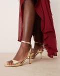 [ASOS DESIGN] ASOS DESIGN Wide Fit Hollow barely there heeled sandals in gold 36 GOLD