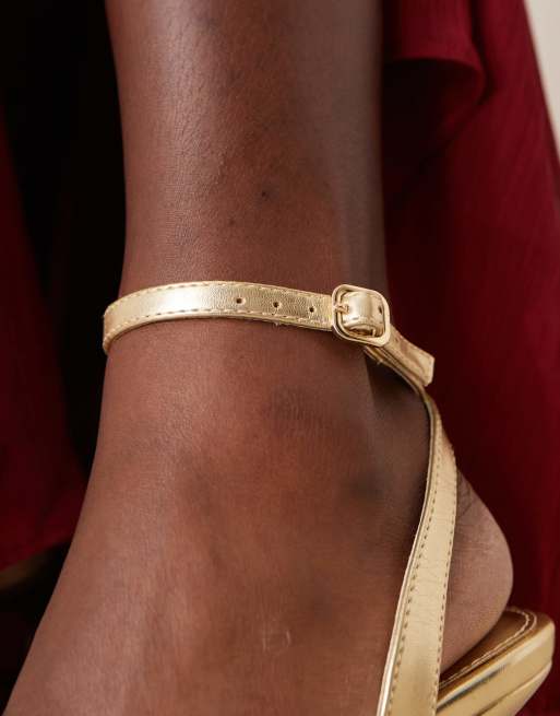 ASOS DESIGN Wide Fit Hollow barely there heeled sandals in gold