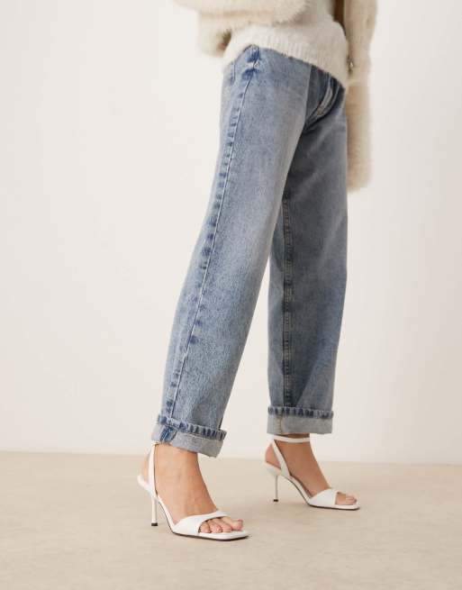 ASOS DESIGN Wide Fit Hollow barely there heeled sandals in white