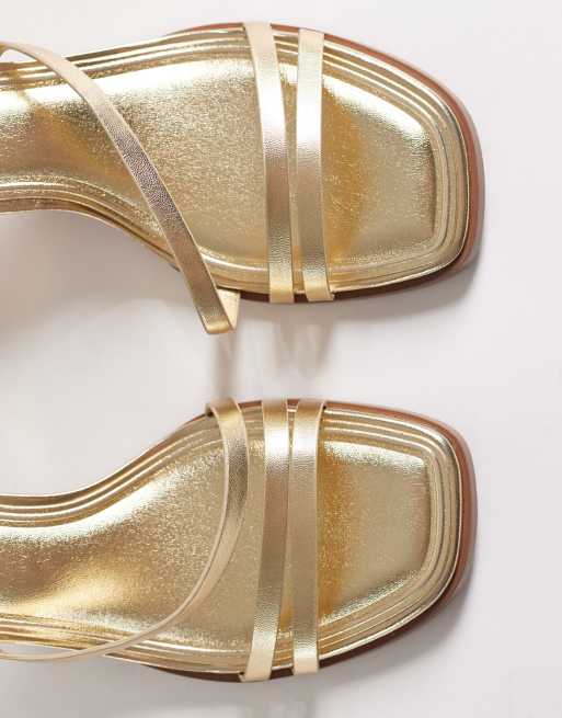 ASOS DESIGN Wide Fit Honeybee mid block heeled sandals in gold, 3 of 4