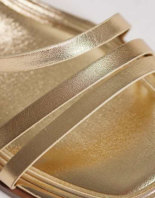ASOS DESIGN Wide Fit Honeybee mid block heeled sandals in gold, 4 of 4