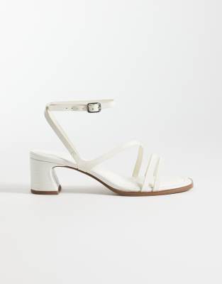 Asos Design Wide Fit Honeybee Mid Block Heeled Sandals In White