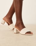 [ASOS DESIGN Wide Fit] ASOS DESIGN Wide Fit Honeycomb mid heeled mules in natural linen-Neutral 6 STONE
