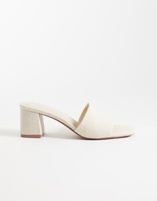  Wide Fit Honeycomb mid heeled mules in natural linen