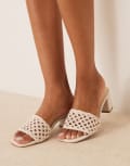 [ASOS DESIGN Wide Fit] ASOS DESIGN Wide Fit Honeycomb weave detail mid heeled mules in off white-Neutral 7 Off-white