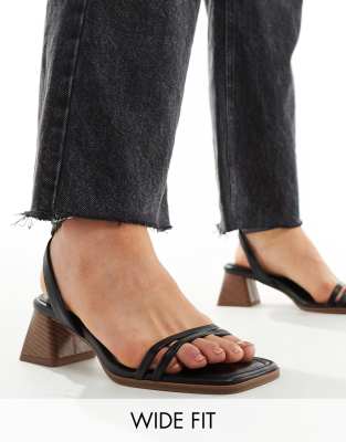 Asos Design Wide Fit Honeydew Mid Block Heeled Sandals In Black In Black