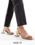 [ASOS DESIGN Wide Fit] ASOS DESIGN Wide Fit Honeydew mid block heeled sandals in gold 2 GOLD