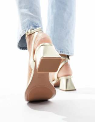 Asos Design Wide Fit Honeydew Mid Block Heeled Sandals In Gold