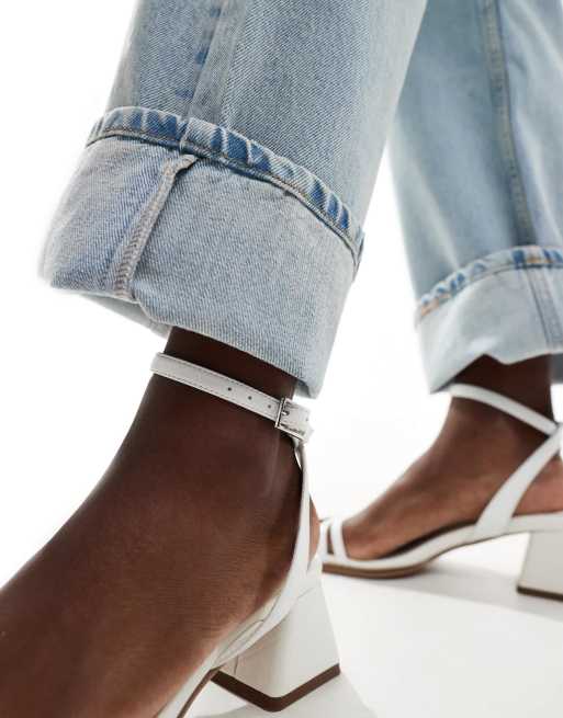 ASOS DESIGN Wide Fit Honeydew mid block heeled sandals in white