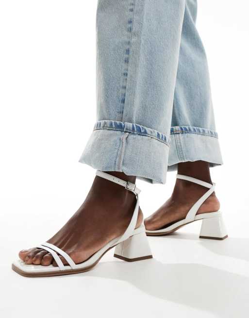 ASOS DESIGN Wide Fit Honeydew mid block heeled sandals in white