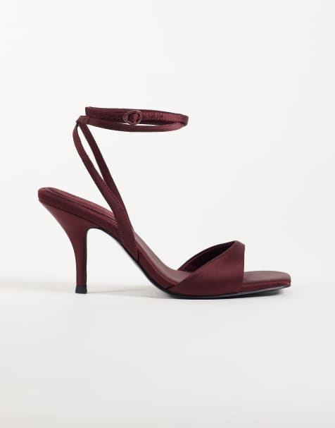 ASOS DESIGN Wide Fit Hope barely there mid heel stiletto sandals in plum satin - view 1