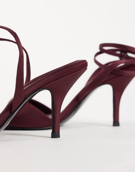 ASOS DESIGN Wide Fit Hope barely there mid heel stiletto sandals in plum satin, 4 of 4