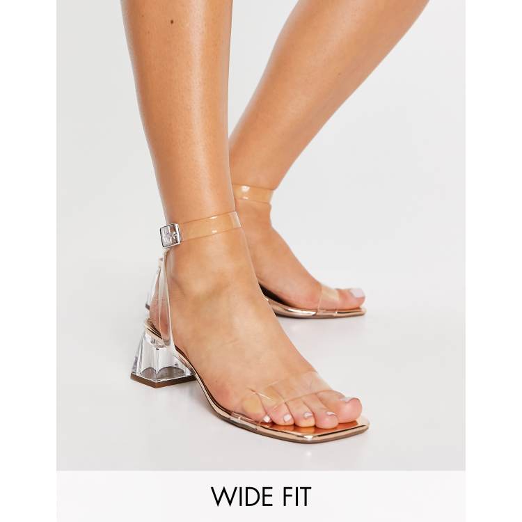 ASOS DESIGN Wide Fit Hope block heeled sandals in clear and rose