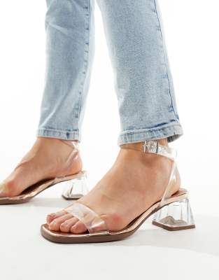 ASOS DESIGN Wide Fit Hopeful block heeled sandals in clear and rose gold - ASOS Price Checker