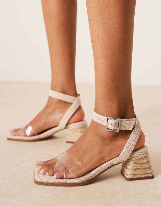 ASOS DESIGN Wide Fit – Hopefully – Sandały na średnim obcasie klockowym z naturalnego materiału z przezroczystymi paskami