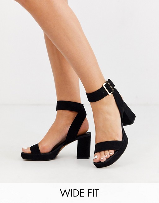 ASOS DESIGN Wide Fit Hopscotch platform heeled sandals in black
