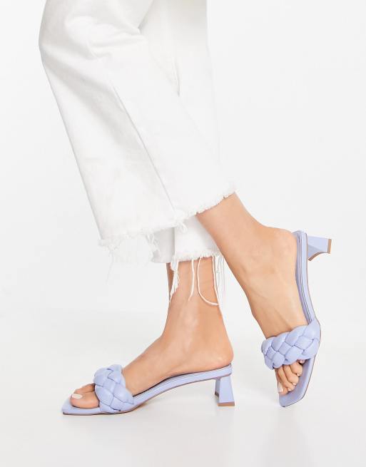 ASOS DESIGN Wide Fit Hosta weave mid heeled mules in blue, 2 of 4